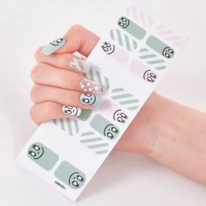Smiley Face Pink and Light Green Nail Stickers, 1 Pack - 22 Stickers